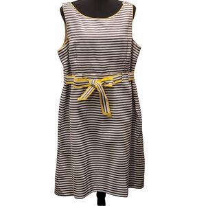 Jessica Howard Vintage Sleeveless Dress Grey & White Stripe with Yellow Trim